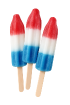 Three Popsicle Firecracker Ice Pops with red, white, and blue layers on wooden sticks