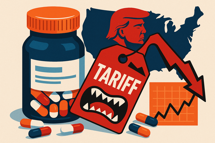 Illustration: Pharmaceutical supply chains face disruption amid U.S. tariff threats and pricing reforms.